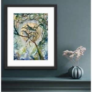 (Matted) Endangered Kauai Honeycreeper Watercolor Painting Print AJJ ARTS